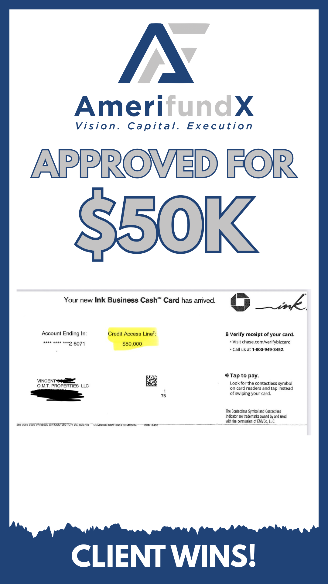 Client approved for $50,000